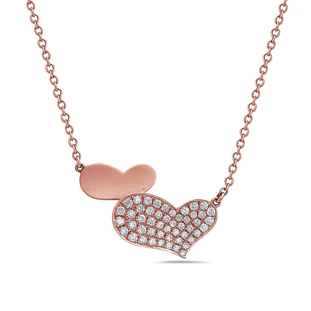 18K Rose Gold Hearts Pendant Women's Necklace With 0.53 CT Diamonds