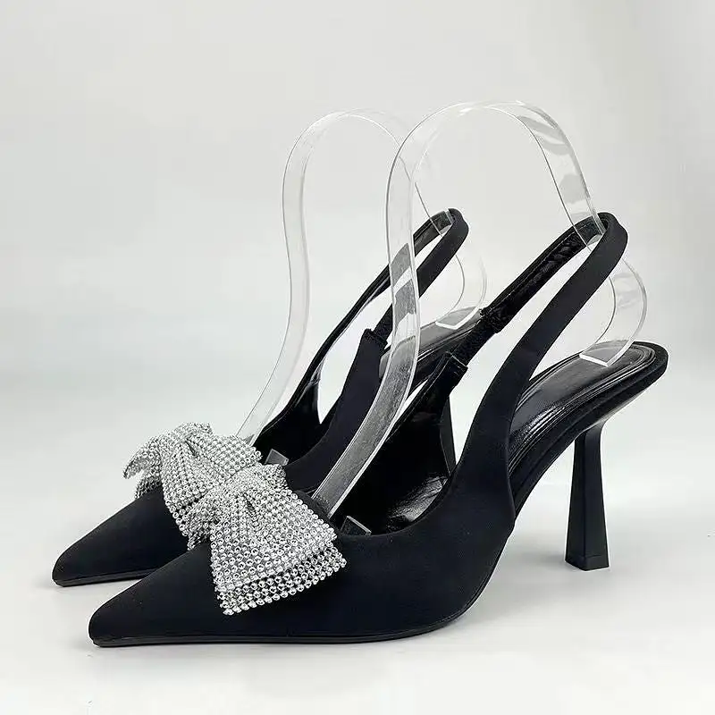 Butterfly Transparent Pearl High Heels Muller Shoes Wedding Pointed