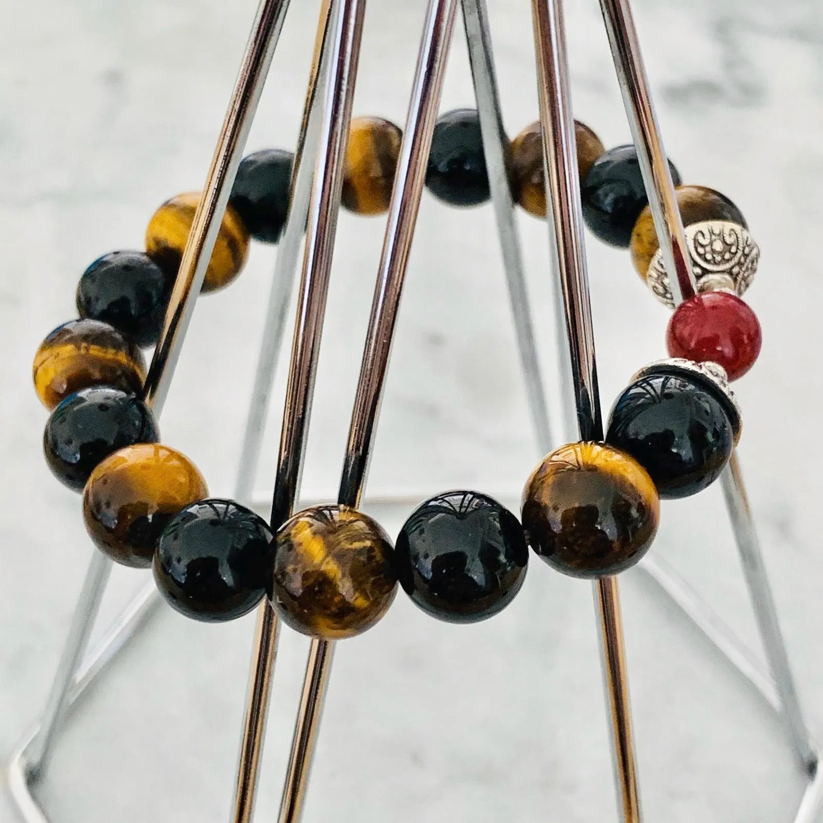 Cinnabar, Black Tourmaline & Tigereye Men Bracelet