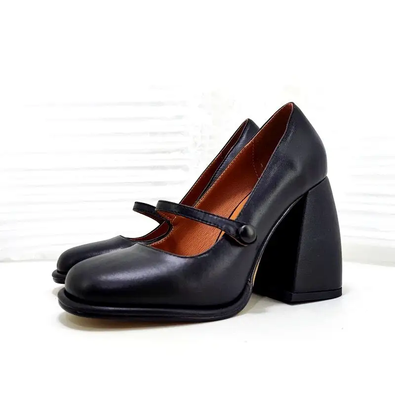 Classic Mary Janes soft leather pumps thick high heels pumps