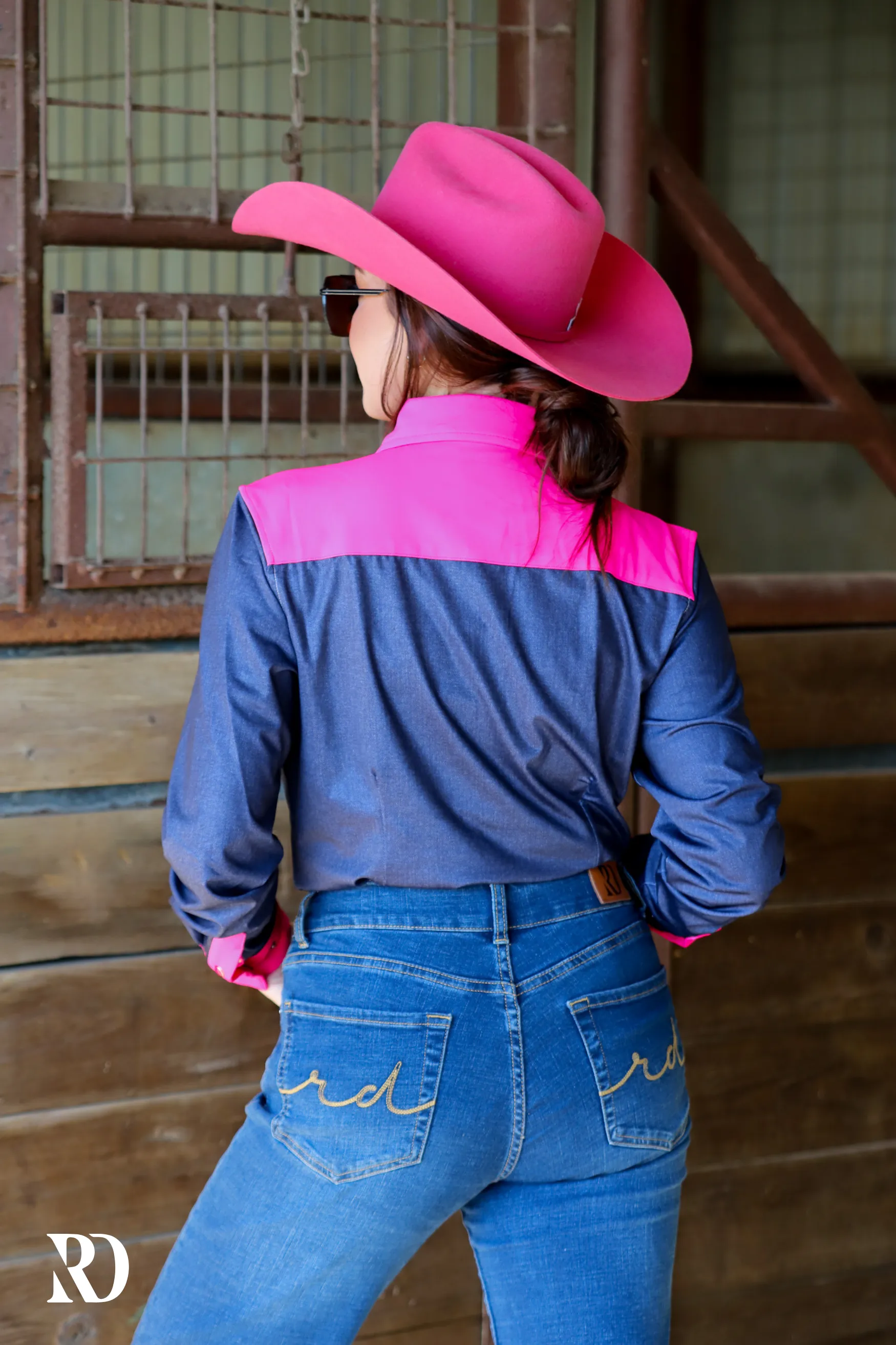 DENIM & HOT PINK PERFORMANCE RODEO SHIRT (ADULT)