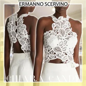 ERMANNO SCERVINO  |Sleeveless Halter Neck Plain Party Style Lace Elegant Style