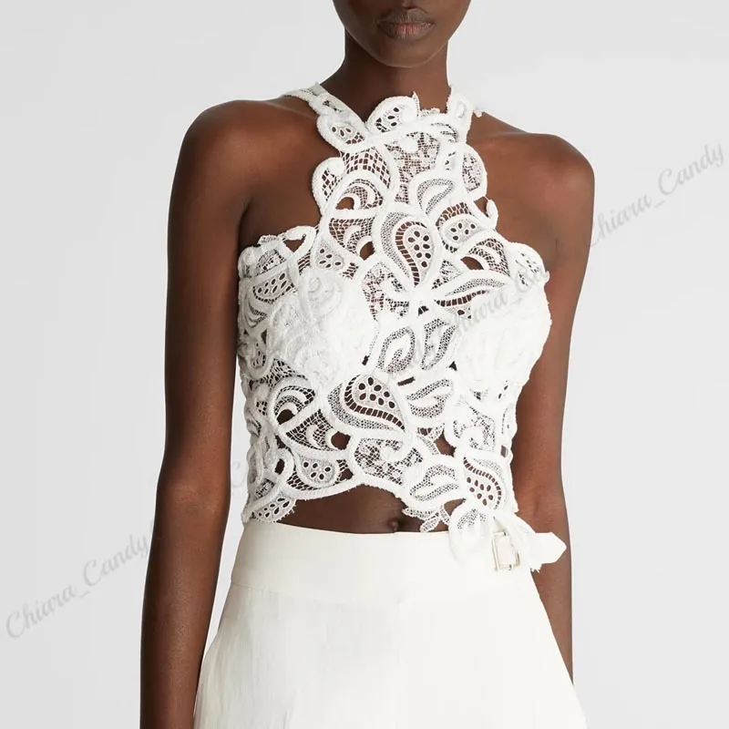 ERMANNO SCERVINO  |Sleeveless Halter Neck Plain Party Style Lace Elegant Style