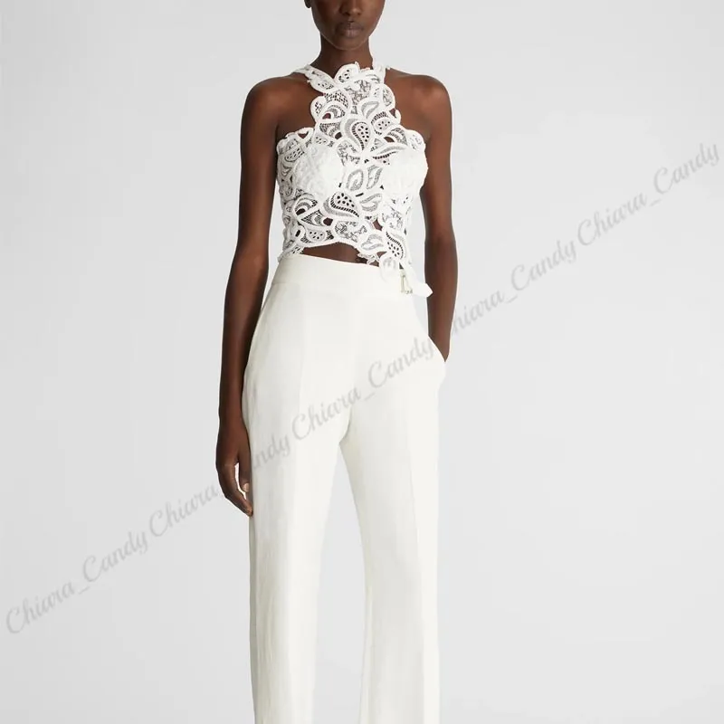 ERMANNO SCERVINO  |Sleeveless Halter Neck Plain Party Style Lace Elegant Style