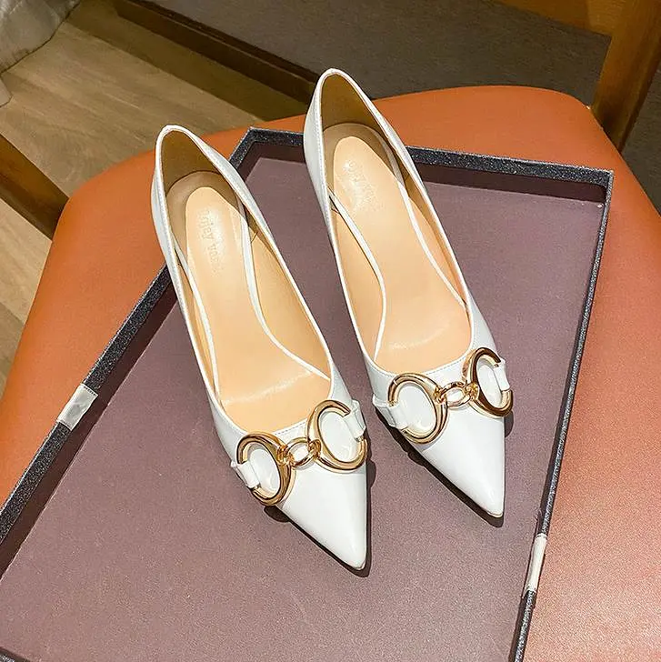 Fashion Leather Pumps with Chain Sexy High Heels Silver Party Women