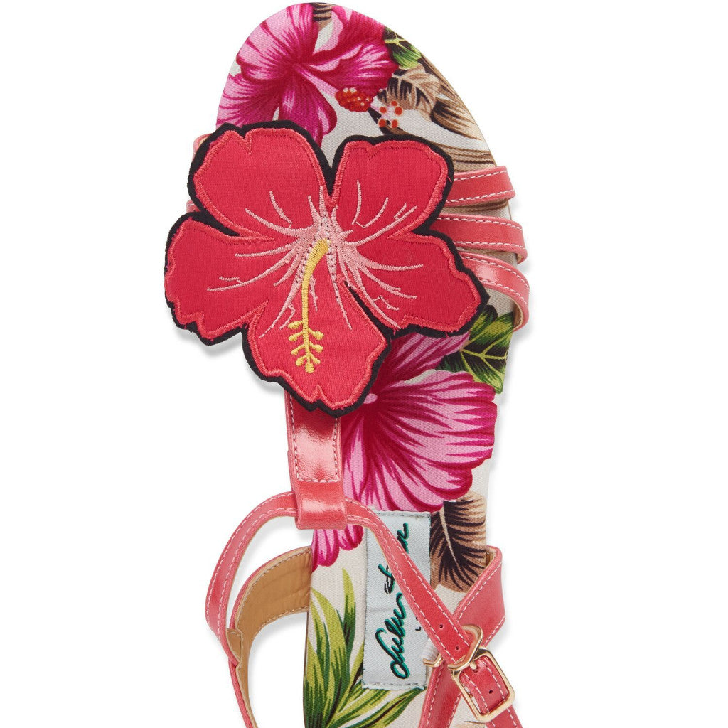 Fuscia Pink Hibiscus T-Bar Flat Sandal