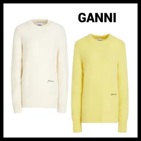 Ganni  |Crew Neck Casual Style Wool Long Sleeves Office Style