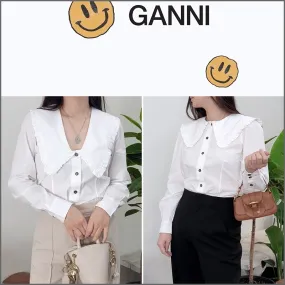 Ganni  |Long Sleeves Plain Cotton Party Style Office Style