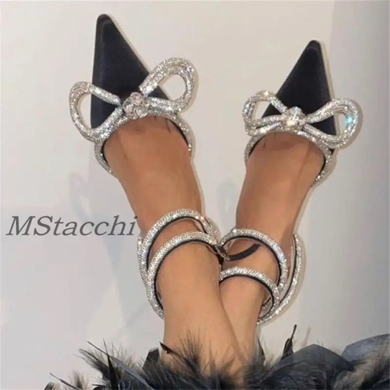 Glitter Rhinestones Satin High Heels Party Prom Designer Shoes