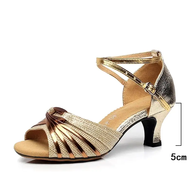 Gold Party Open Toe Woman Latin Dance Shoes Heel High Heels