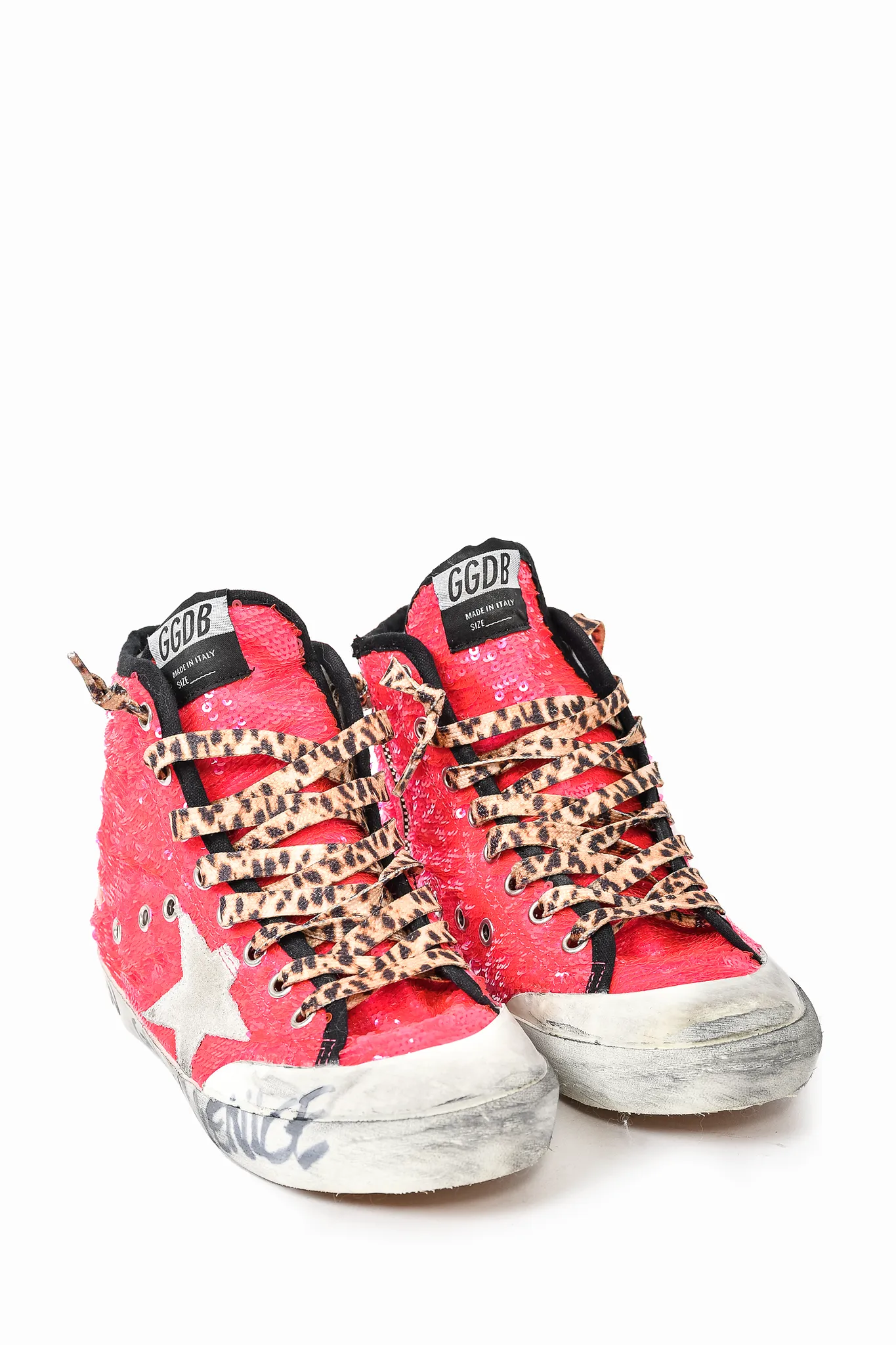 Golden Goose Hot Pink Sequin Cheetah Print Sneakers Size 35