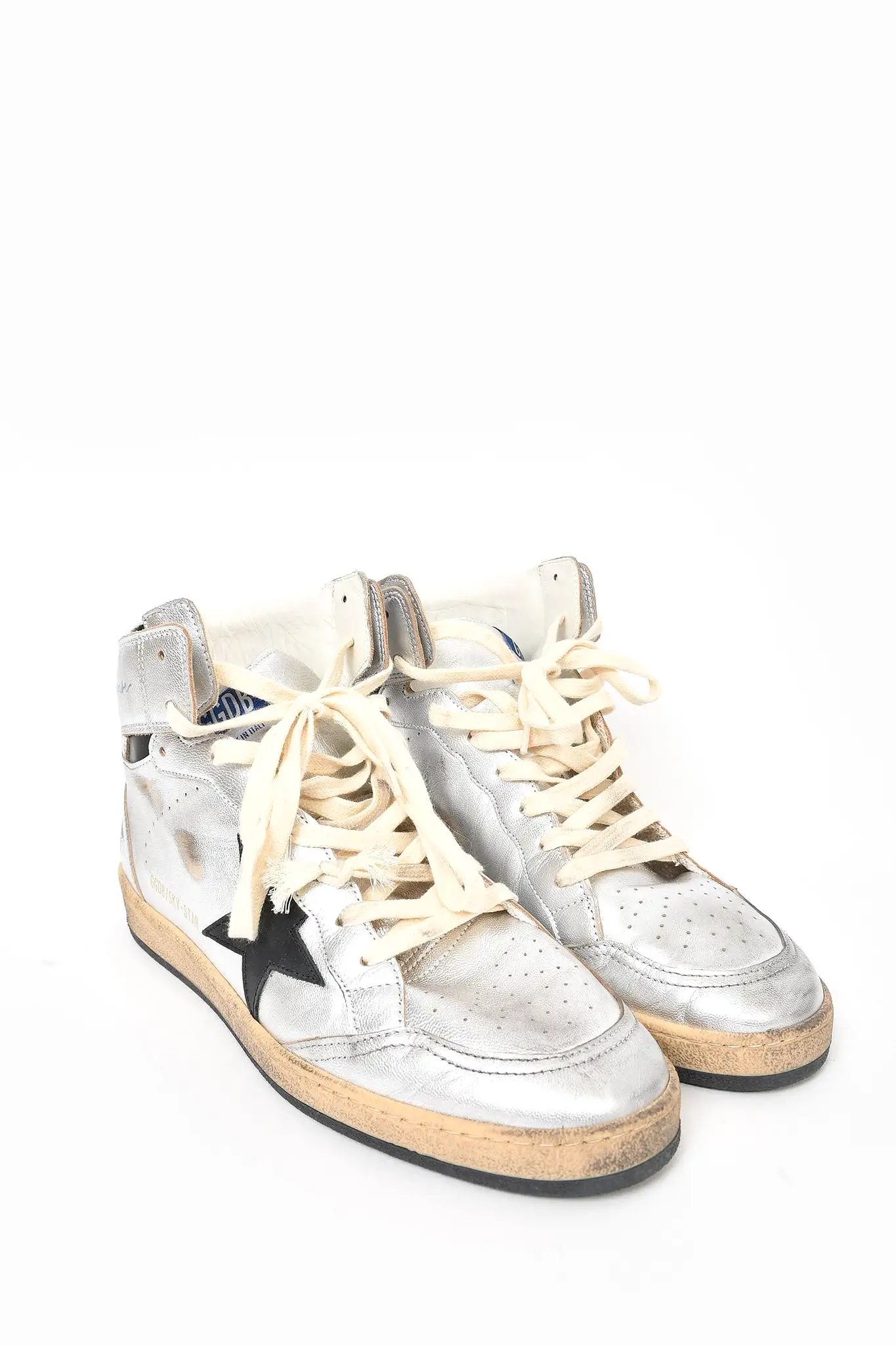 Golden Goose Silver Metallic Leather High Top Sneakers sz 43 Mens