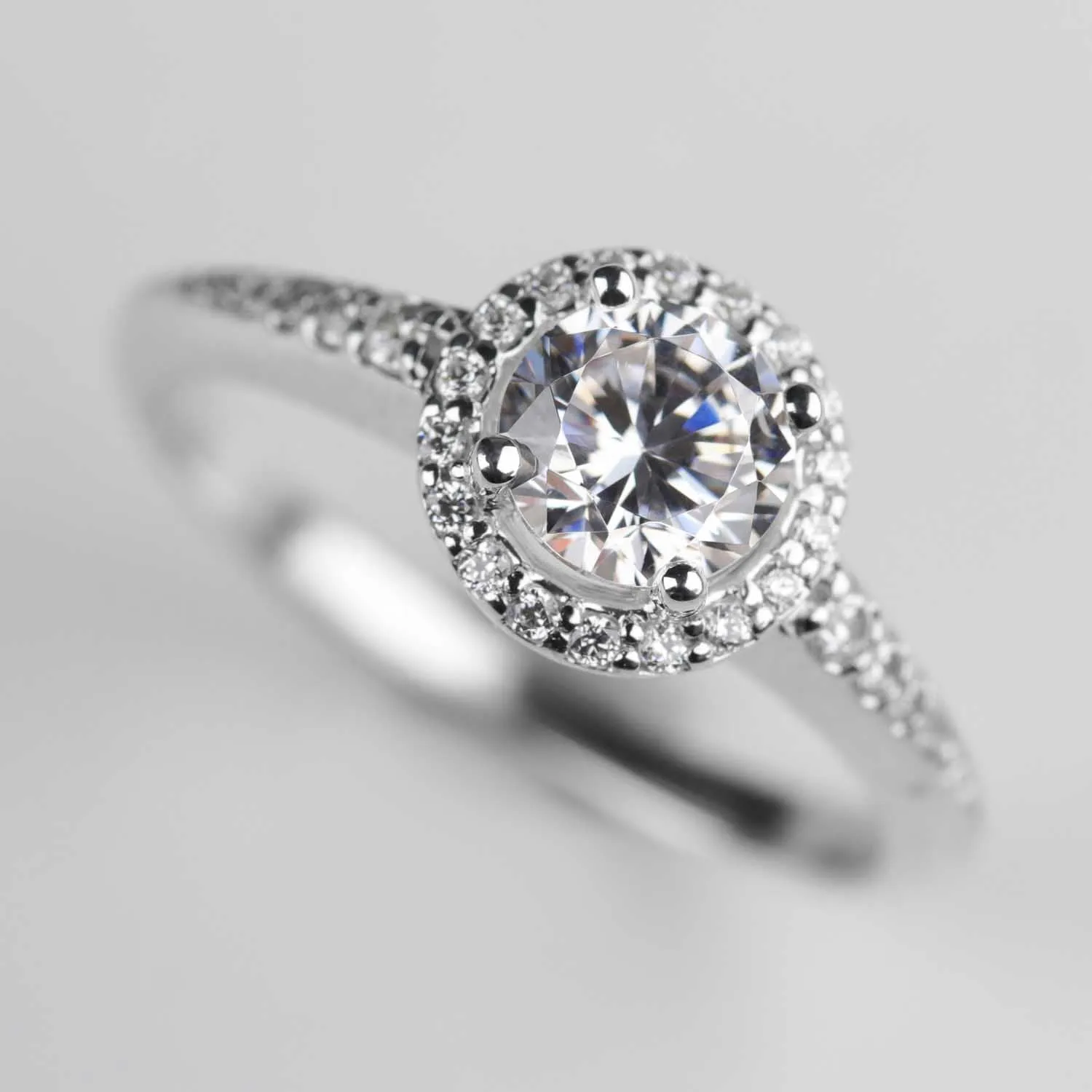 Halo Engagement Ring with Knife-Edge Band