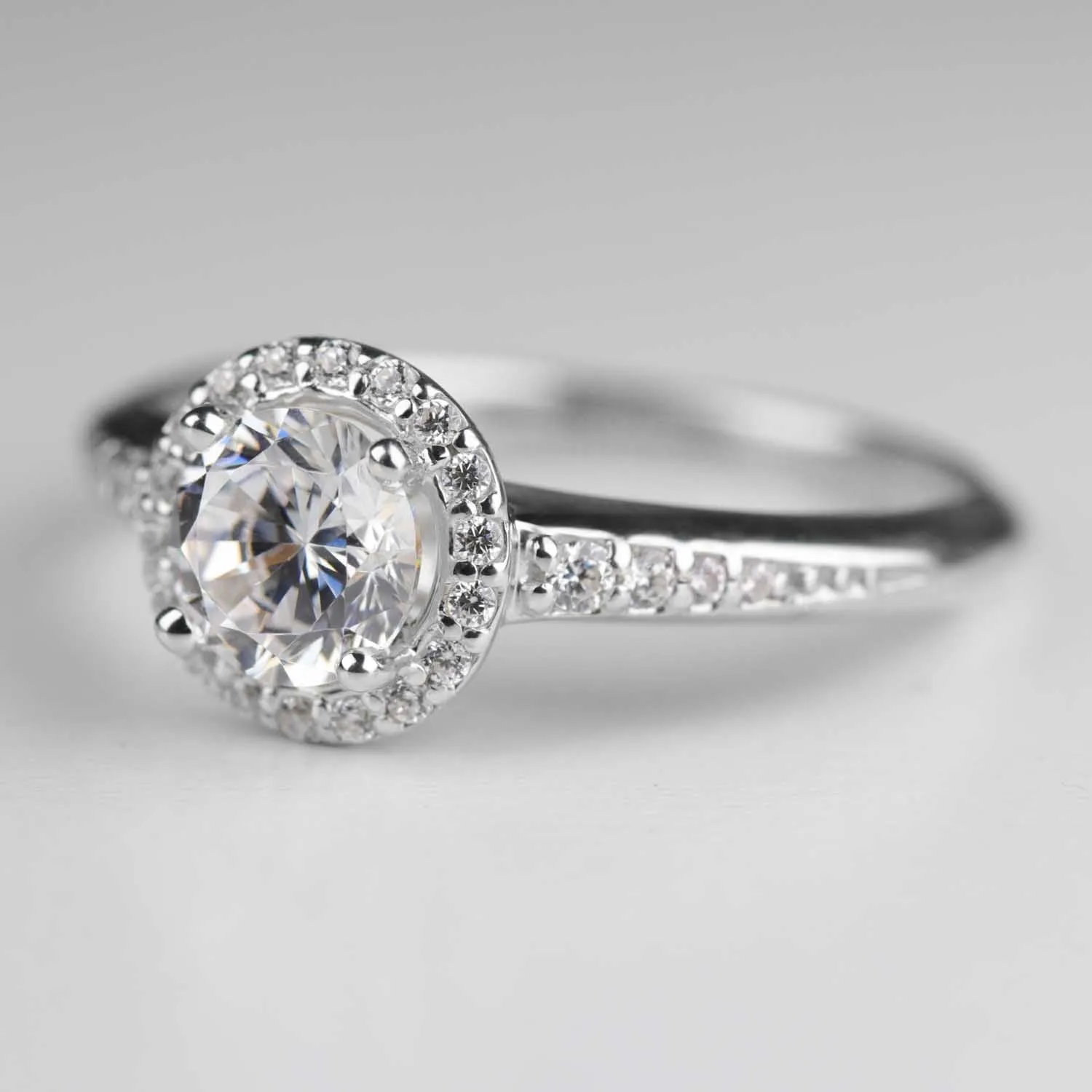 Halo Engagement Ring with Knife-Edge Band