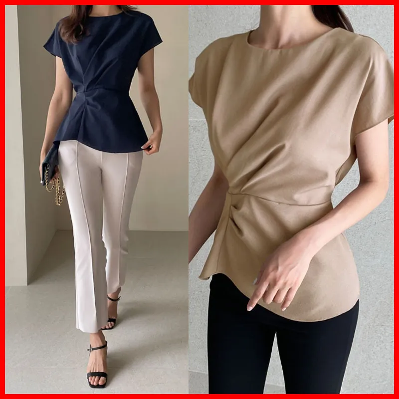 I AM MARI  |Casual Style Plain Short Sleeves Party Style Office Style