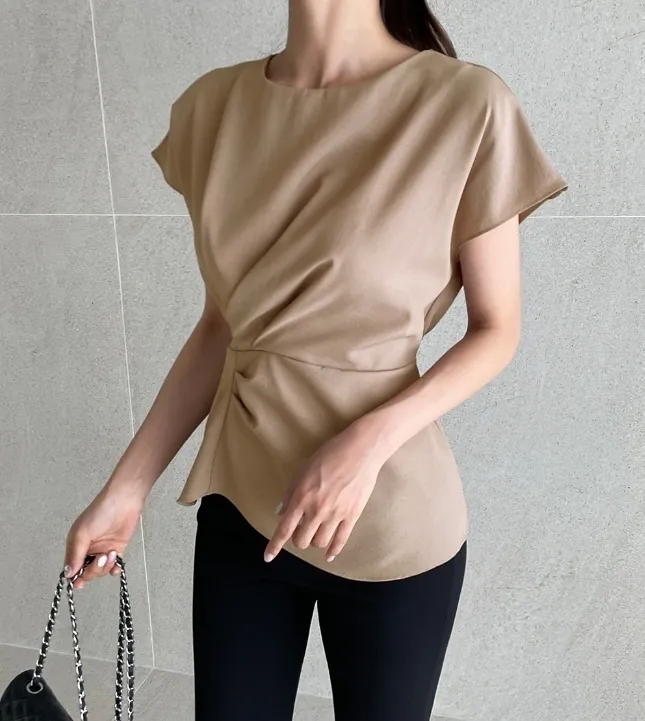 I AM MARI  |Casual Style Plain Short Sleeves Party Style Office Style