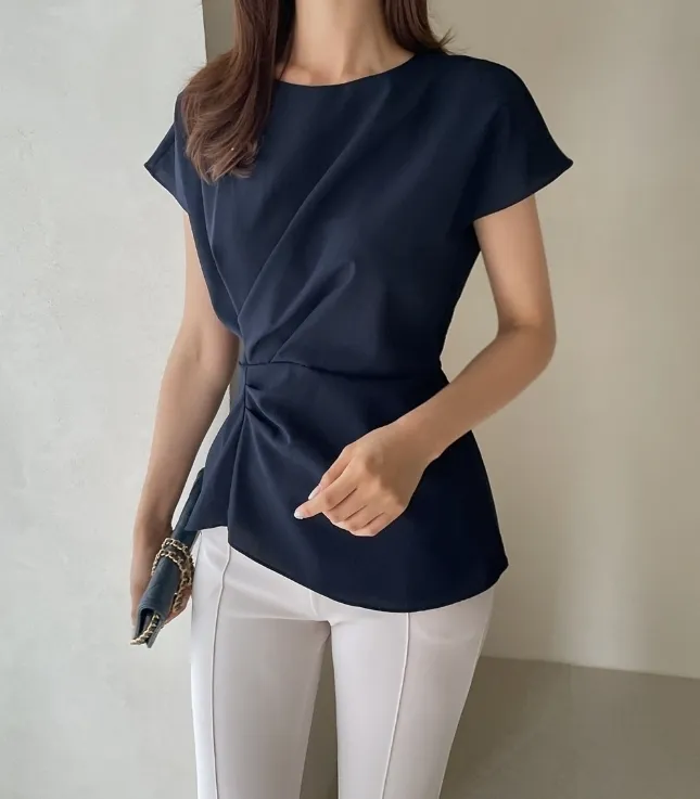 I AM MARI  |Casual Style Plain Short Sleeves Party Style Office Style