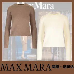 MaxMara  |Crew Neck Street Style Long Sleeves Plain Cotton