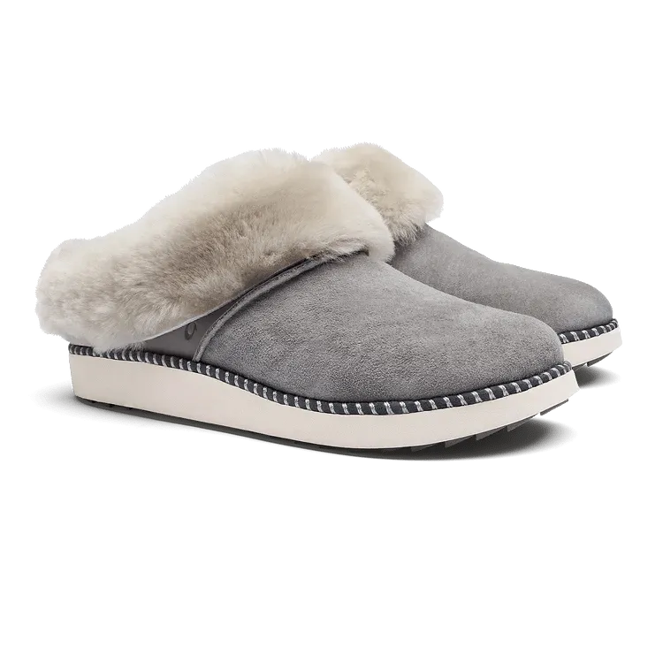 Olukai Women's Ku'i Shearling Mule Slippers - Fog/Mist Grey