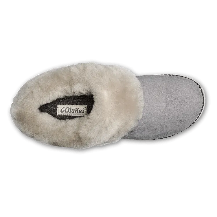 Olukai Women's Ku'i Shearling Mule Slippers - Fog/Mist Grey