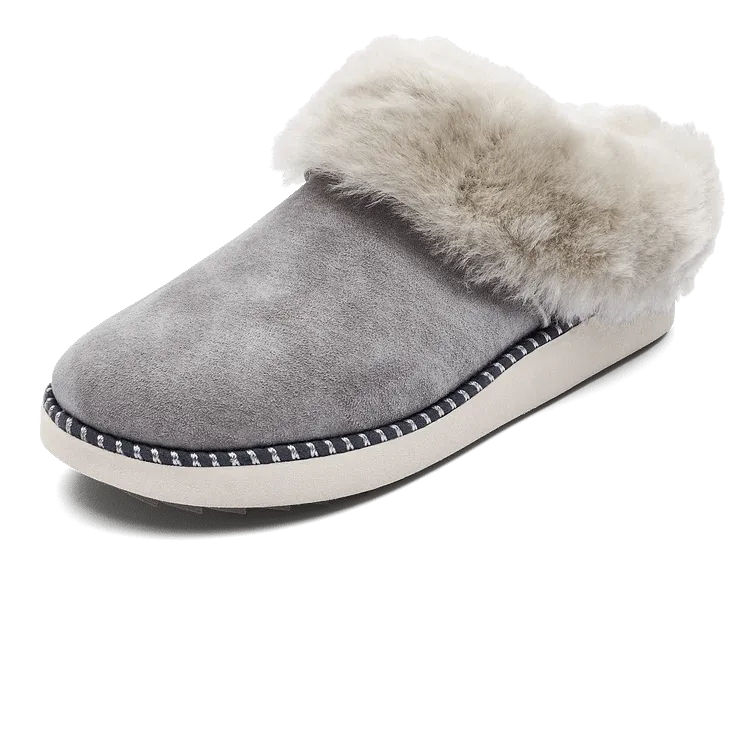 Olukai Women's Ku'i Shearling Mule Slippers - Fog/Mist Grey