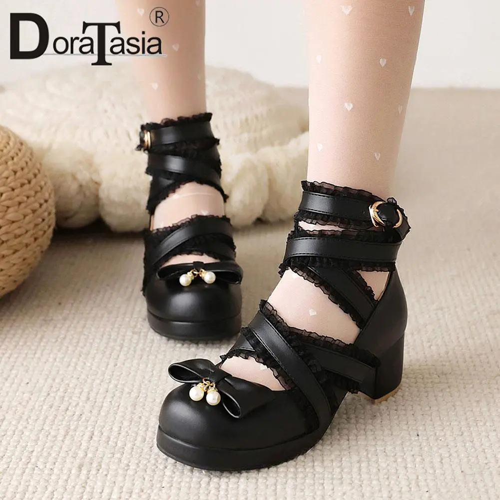 Platform Lolita Pumps Fashion Bow Buckle Wedges High Heels Mary Janes Pumps Sweet Woman Shoes