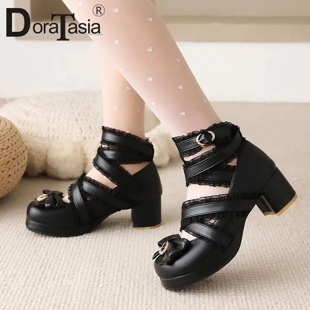 Platform Lolita Pumps Fashion Bow Buckle Wedges High Heels Mary Janes Pumps Sweet Woman Shoes