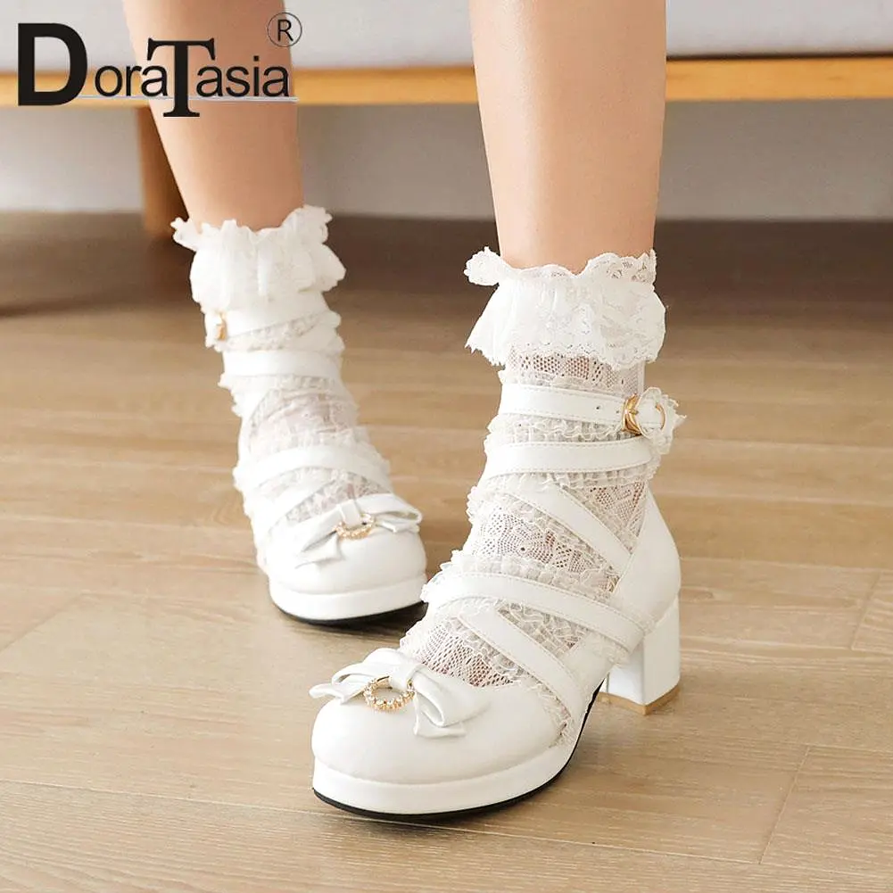 Platform Lolita Pumps Fashion Bow Buckle Wedges High Heels Mary Janes Pumps Sweet Woman Shoes