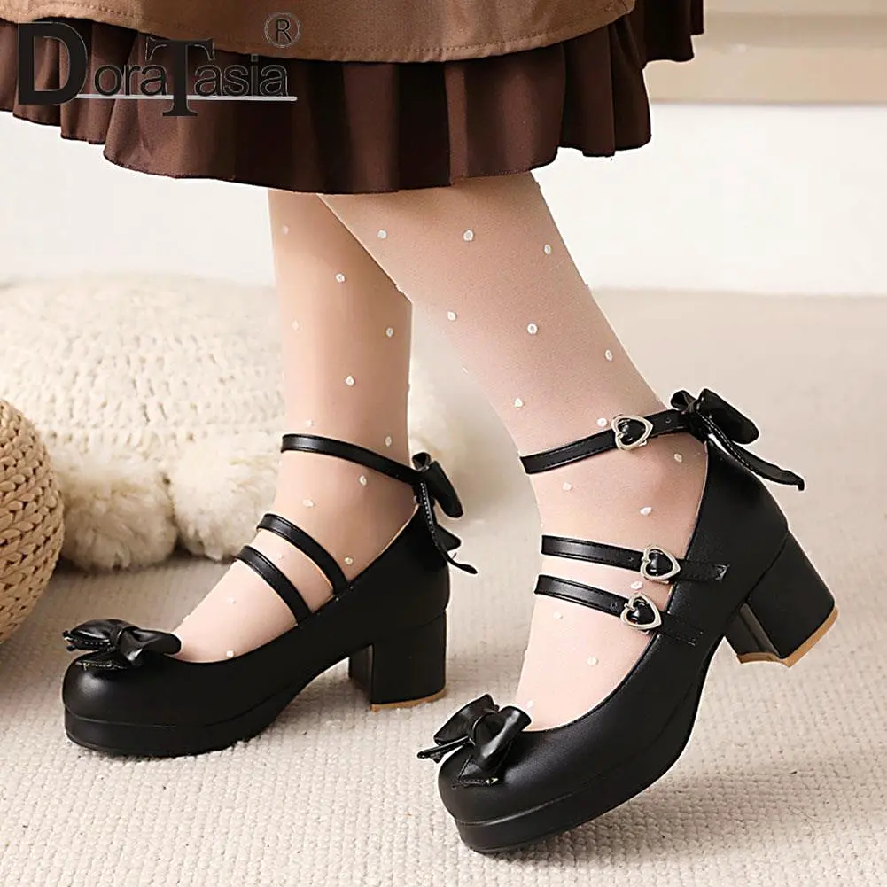 Platform Lolita Pumps Fashion Bow Buckle Wedges High Heels Mary Janes Pumps Sweet Woman Shoes