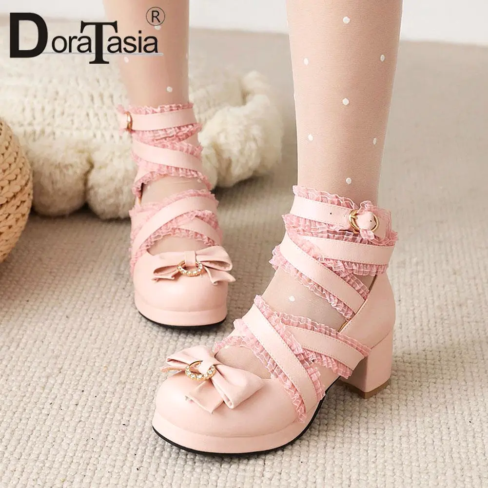 Platform Lolita Pumps Fashion Bow Buckle Wedges High Heels Mary Janes Pumps Sweet Woman Shoes