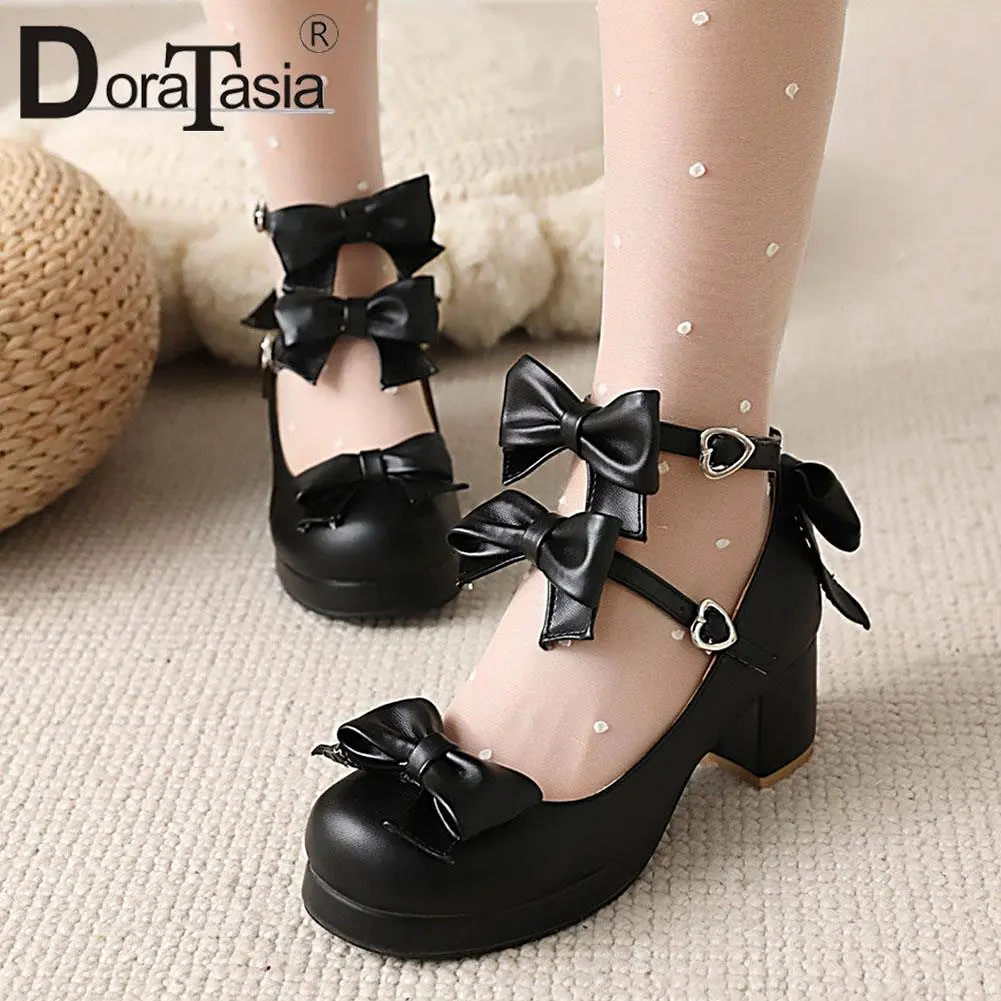 Platform Lolita Pumps Fashion Bow Buckle Wedges High Heels Mary Janes Pumps Sweet Woman Shoes