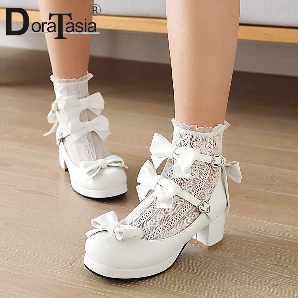 Platform Lolita Pumps Fashion Bow Buckle Wedges High Heels Mary Janes Pumps Sweet Woman Shoes