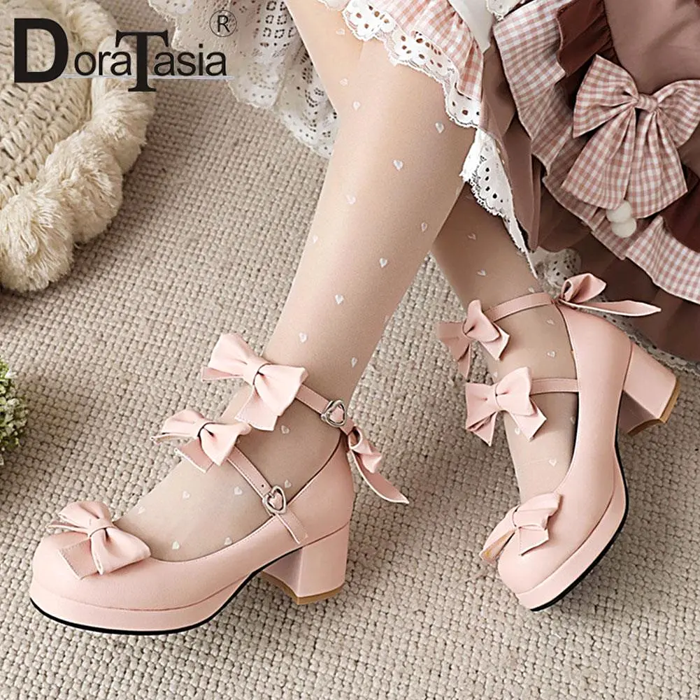 Platform Lolita Pumps Fashion Bow Buckle Wedges High Heels Mary Janes Pumps Sweet Woman Shoes