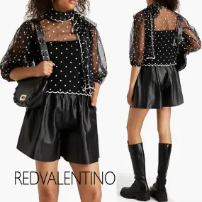 RED VALENTINO  |Dots Casual Style Nylon Cropped Short Sleeves Office Style