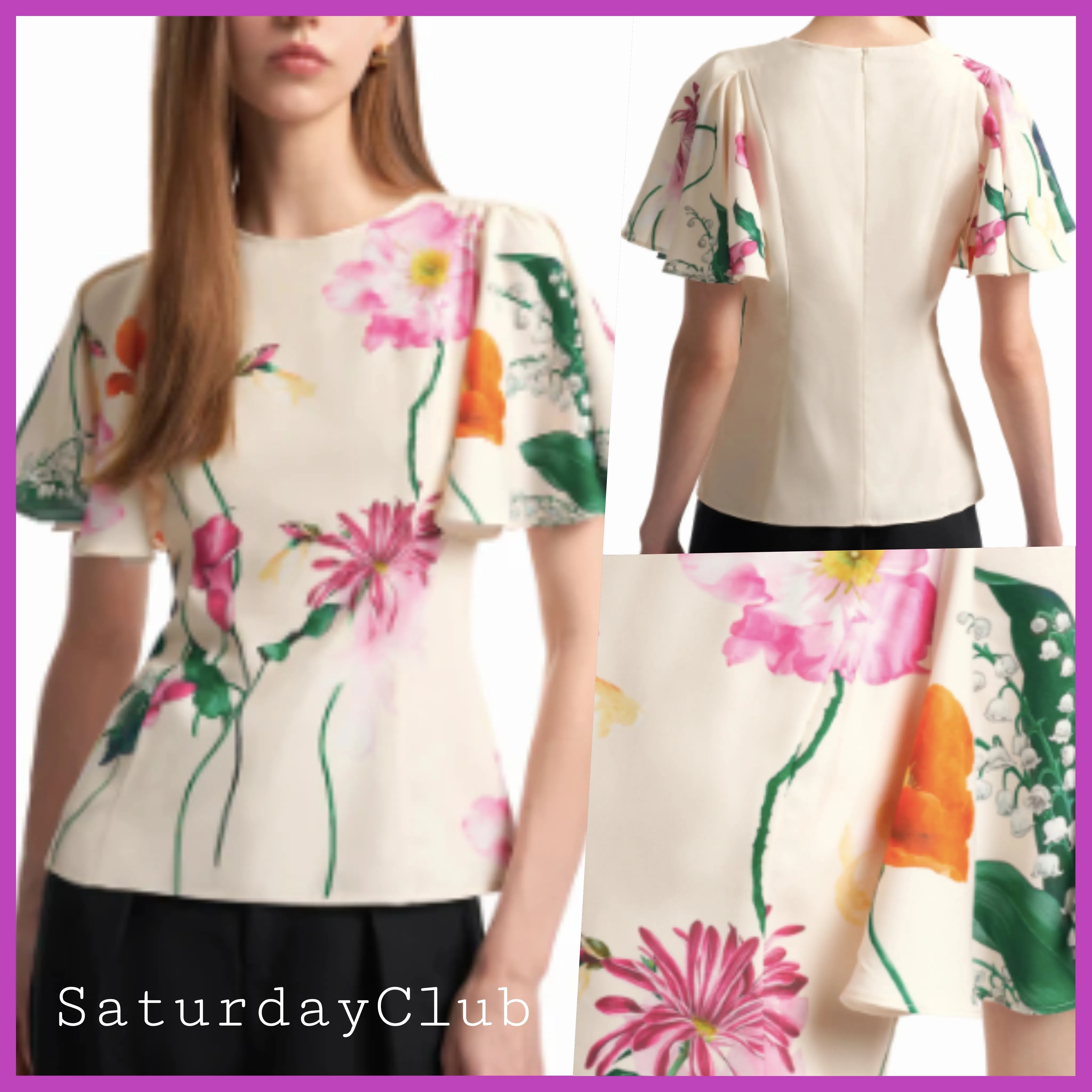 SaturdayClub  |Flower Patterns Short Sleeves Elegant Style Formal Style