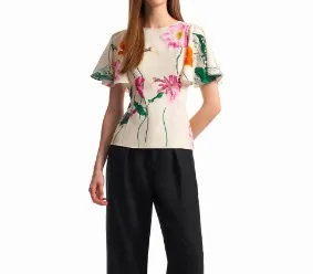 SaturdayClub  |Flower Patterns Short Sleeves Elegant Style Formal Style