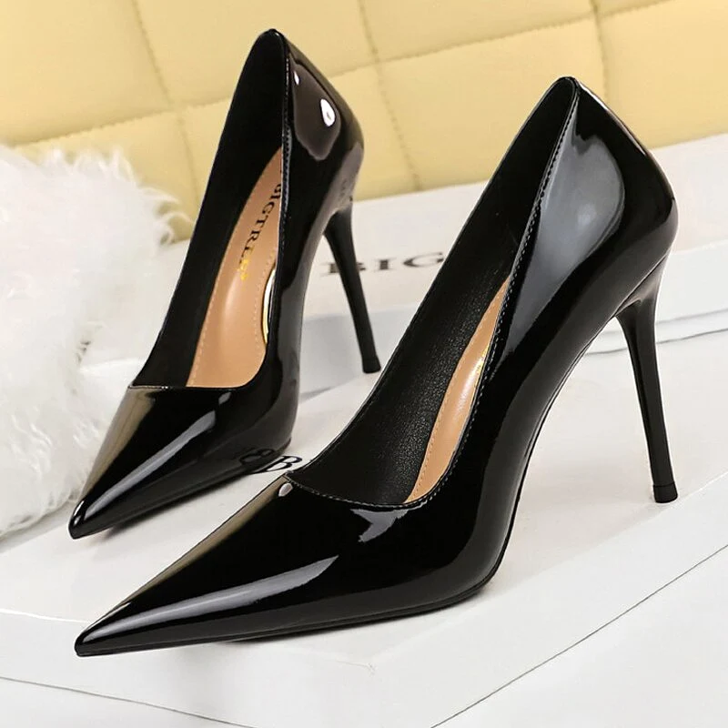 Shoes Pointed Toe Red Women Pumps Patent Leather High Heels Occupational Shoes