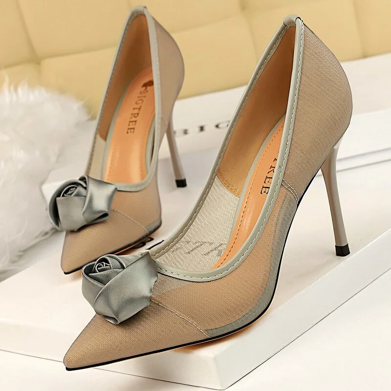 Shoes Rose Flower Woman Pumps Mesh Hollow High Heels Sexy Party Shoes