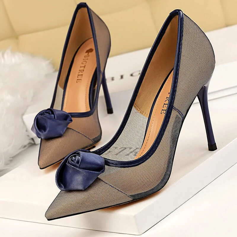 Shoes Rose Flower Woman Pumps Mesh Hollow High Heels Sexy Party Shoes