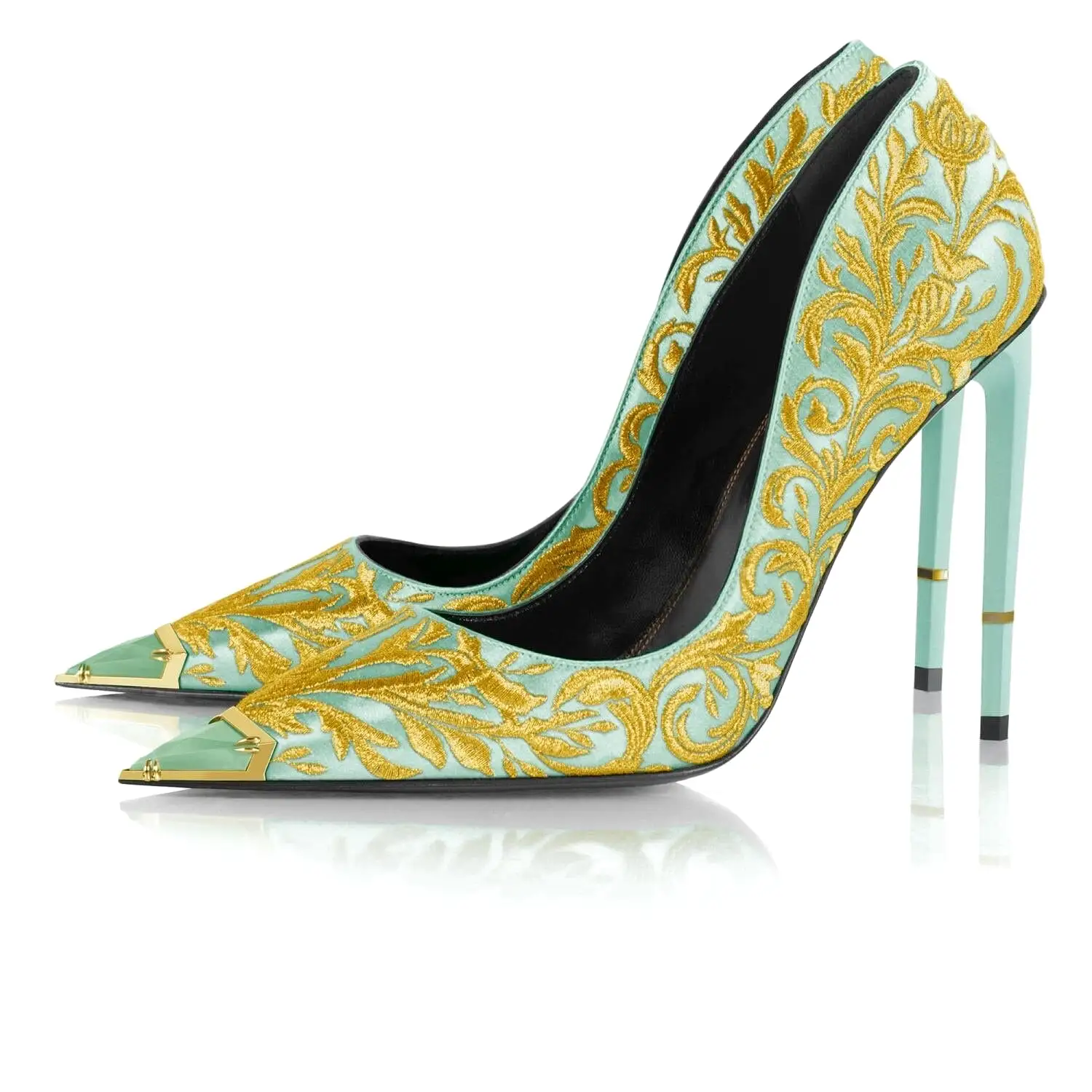 Silk Embroidered Pointed Toe High Heels Pumps