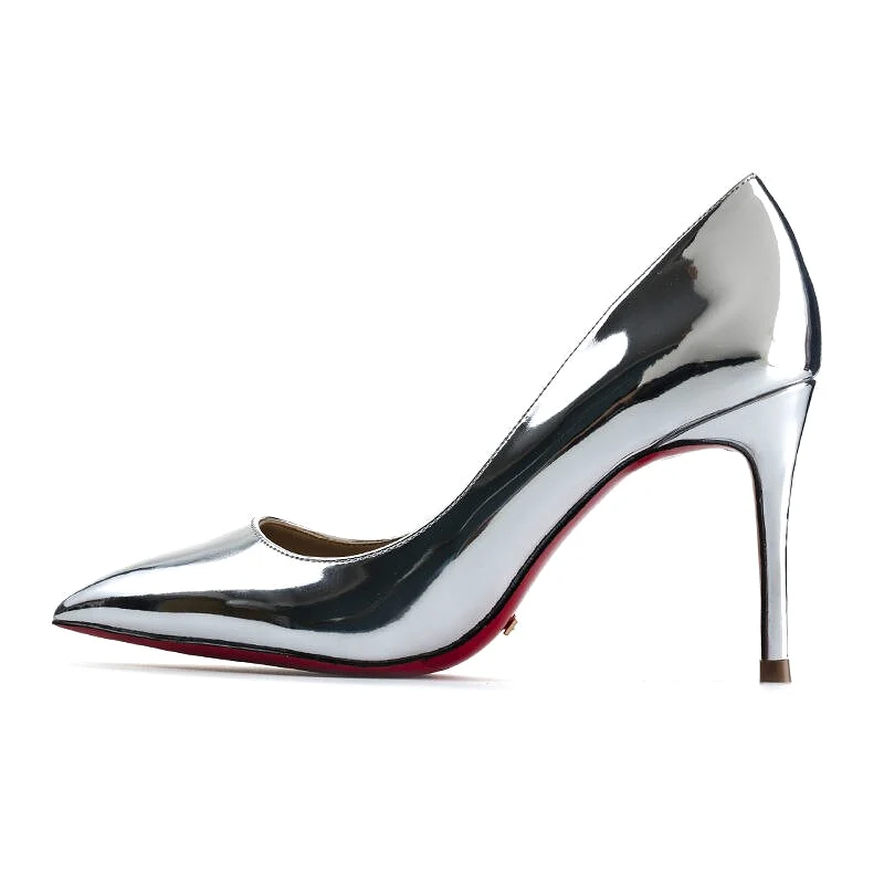 Silver Luxury Brand Women Red Pumps Pointed Toe Thin Heel High Heels