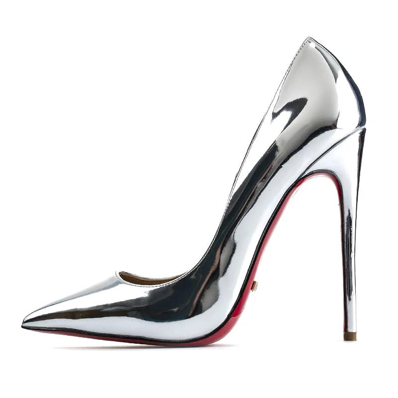 Silver Luxury Brand Women Red Pumps Pointed Toe Thin Heel High Heels