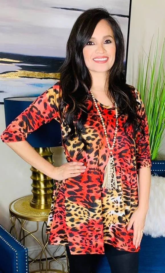 SMALL : Red Leopard Flutter Tunic