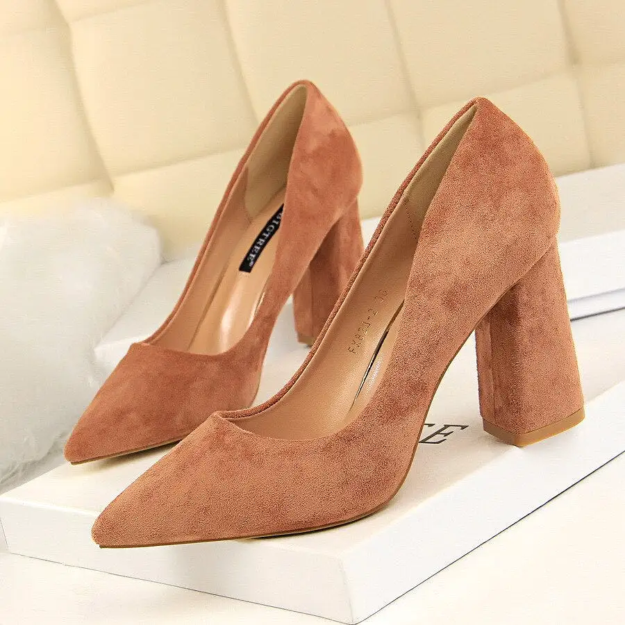 Solid Flock Shallow Pointed Toe Thin High Heels Shoes