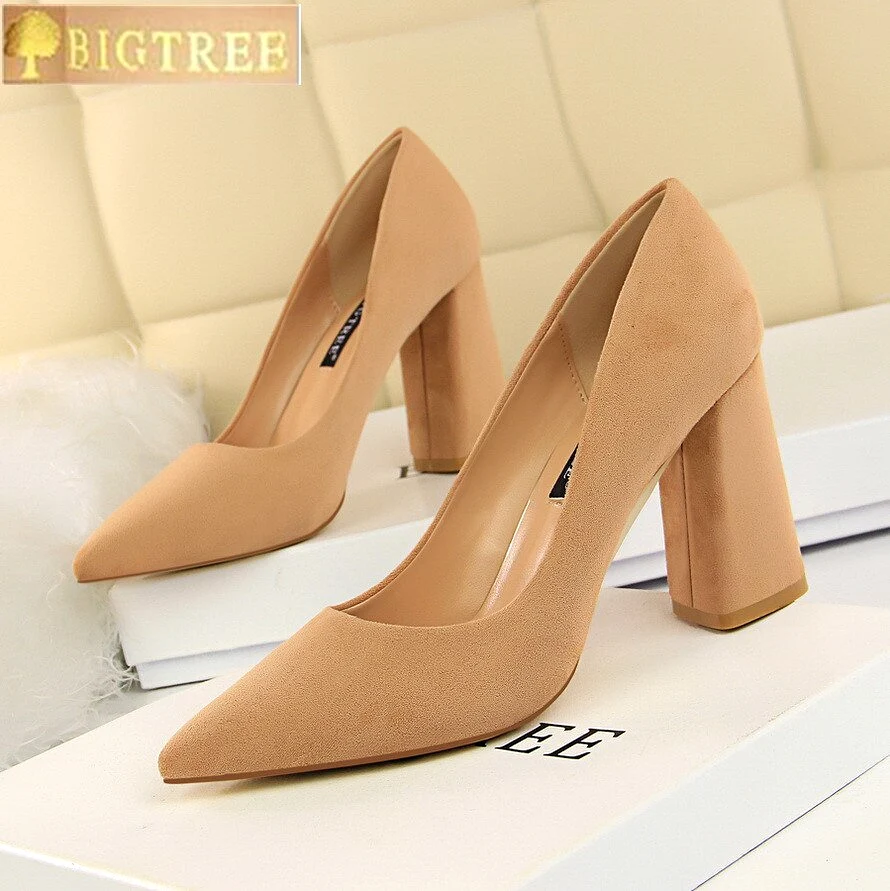 Solid Flock Shallow Pointed Toe Thin High Heels Shoes