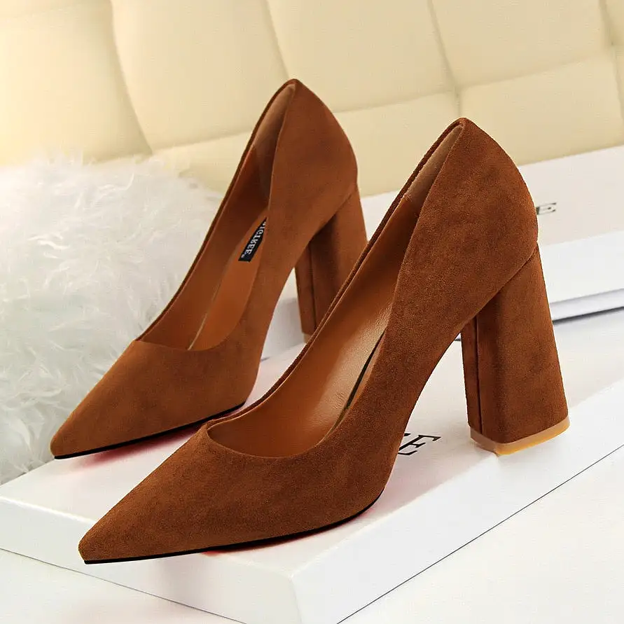 Solid Flock Shallow Pointed Toe Thin High Heels Shoes