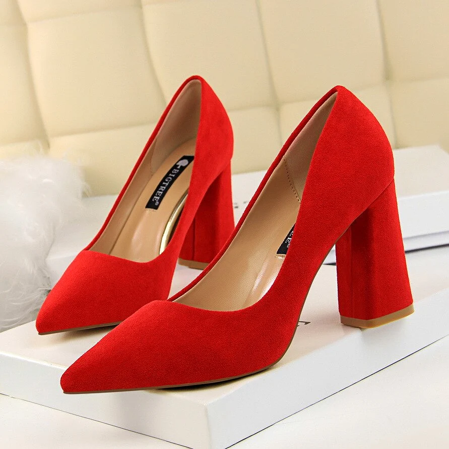 Solid Flock Shallow Pointed Toe Thin High Heels Shoes