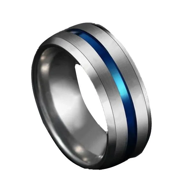 Stainless steel Black Titanium Rainbow Groove Rings 8MM