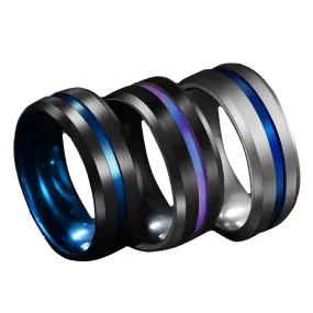 Stainless steel Black Titanium Rainbow Groove Rings 8MM