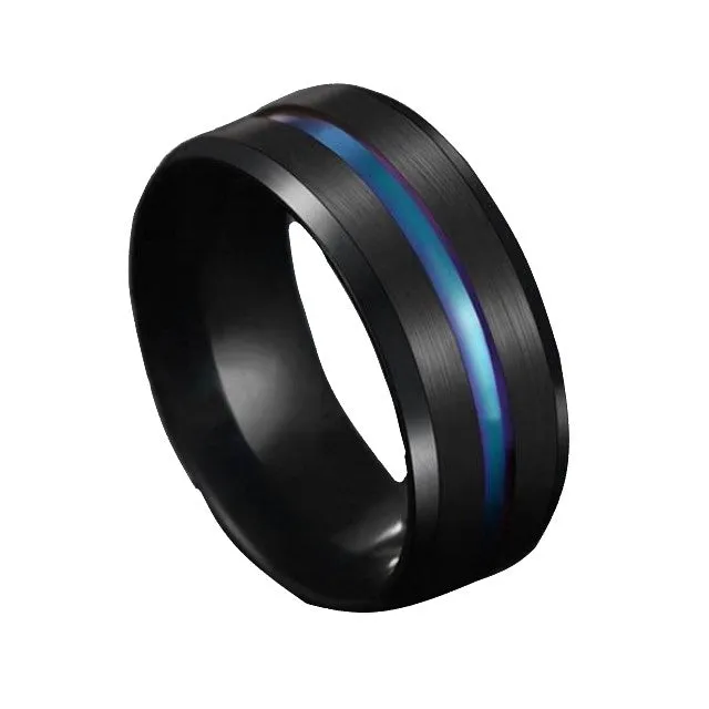 Stainless steel Black Titanium Rainbow Groove Rings 8MM